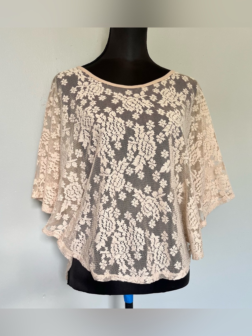 Tan floral lace poncho top